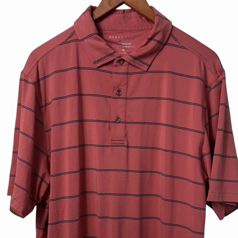 Bobby Jones Performance Polo Mens XL Coral Pink Striped Golf Shirt Stretch